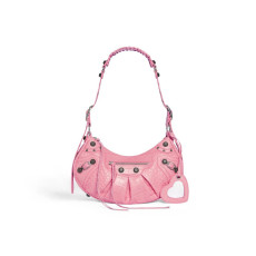 Balenciaga Women's Le Cagole Small Shoulder Bag Crocodile Embossed (Pink)