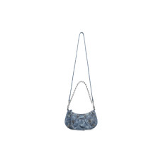 Balenciaga Women's Le Cagole Mini Bag With Chain Bb Monogram Bleached Denim (Blue)