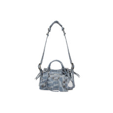 Balenciaga Women's Neo Cagole Xs Handbag Bb Monogram Bleached Denim (Blue)