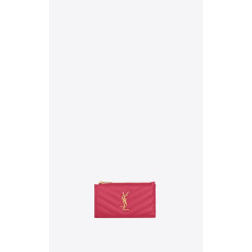 YSL Quilted Cassandre Fragments Zipped Card Holder In Grainde Powder Embossed Leather