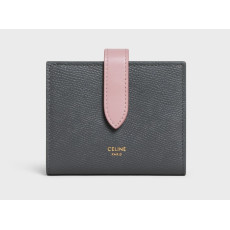Celine Small Strap Wallet Essentials In Bicolour Grained Calfskin (Grey/Vintage Pink)