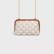 Celine Clutch With Chain In Triomphe Canvas And Lambskin