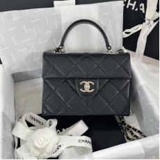 Chanel Flap Bag with Top Handle 連禮盒 (黑拼淡金扣)