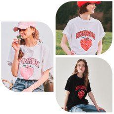 RonRon Strawberry Ribbon Basic Fit T-Shirt [韓國連線W]