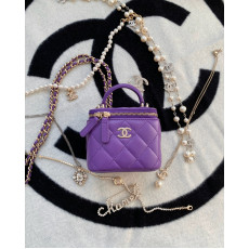 Chanel Small Box Bag 連禮盒 (紫色拼淡金色Logo)