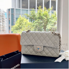 Chanel Classic Handbag 連禮盒 (淺灰色拼淡金扣)