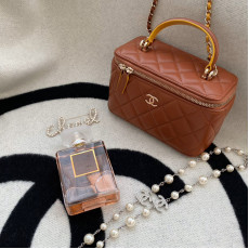 Chanel Handle 連鏡 Box Bag 連禮盒 (啡色拼金Logo)
