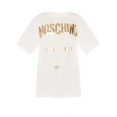 Moschino 燙金純文字 Logo 寬鬆版短袖 Tee (白色)
