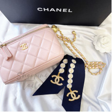 Chanel 小金球CC Logo化妝盒子連禮盒 (淡粉紅色)(可調節長短)